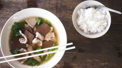 Pork blood tofu soup with rice
