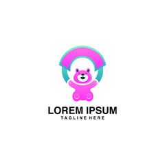 Cute Bear Laughing And Swinging Logo Vector Icon Illustration