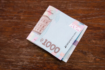 One paper note in 1000 hryvnias. Portrait of Vladimir Ivanovich Vernadsky for 1000 hryvnias on a Ukrainian banknote. Ukrainian money