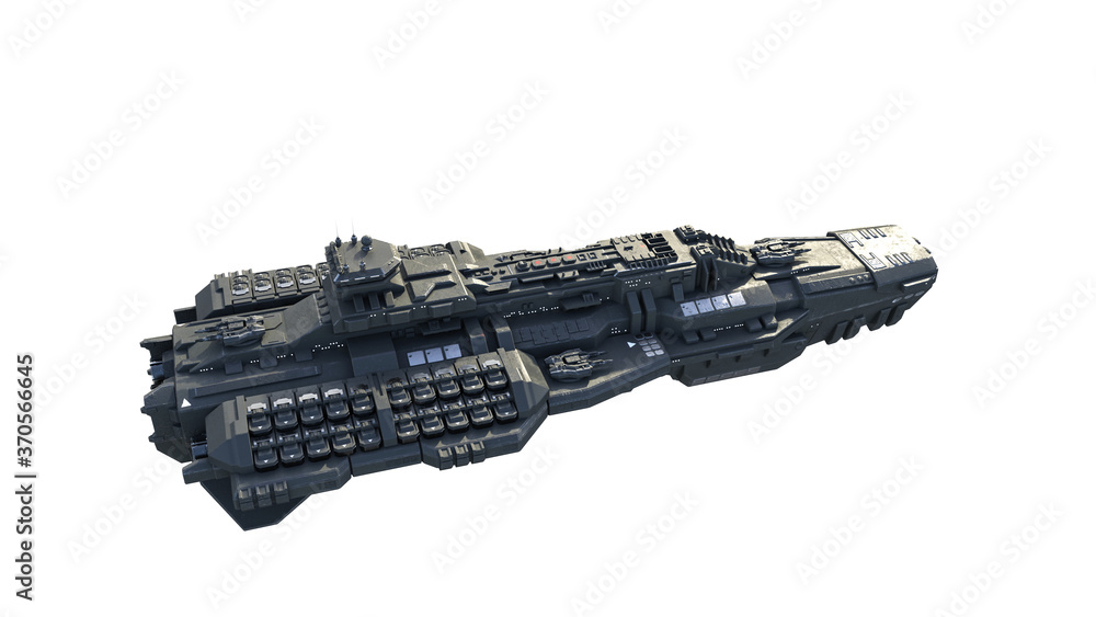 Wall mural alien spaceship in flight, ufo spacecraft isolated on white background, top view, 3d rendering