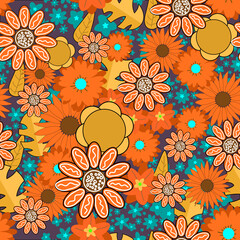 Orange flowers seamless pattern background.
