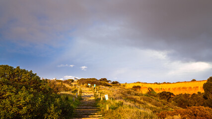 Fototapeta premium Hallett Cove wooden trail at sunset, South Australia