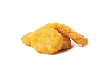 Fried crispy chicken nuggets isolated on white background