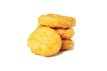 Fried crispy chicken nuggets isolated on white background