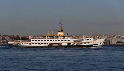 Fototapeta na wymiar Ferry in Bosphorus Strait, Istanbul, Turkey