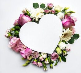 Pink flowers and heart