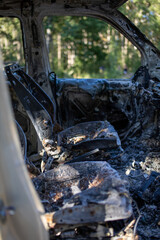 Fototapeta na wymiar inside of a burned car