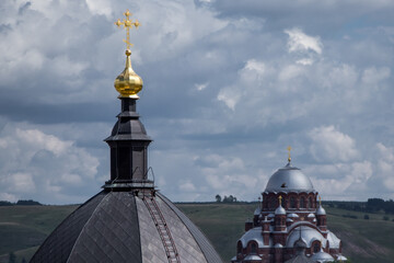 close up of the black roof and gold dome with cross, Sviyazhsk, Kazan, Tatarstan, Russia