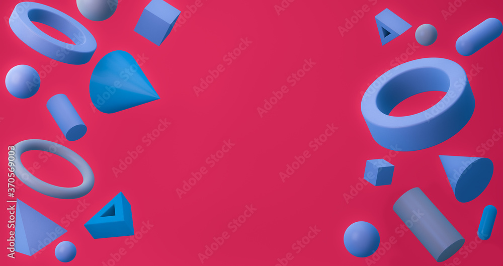 Aufkleber 3d rendering, realistic mock up abstract geometric different shape, sphere ,cubes ,torus ,pyramid ,c