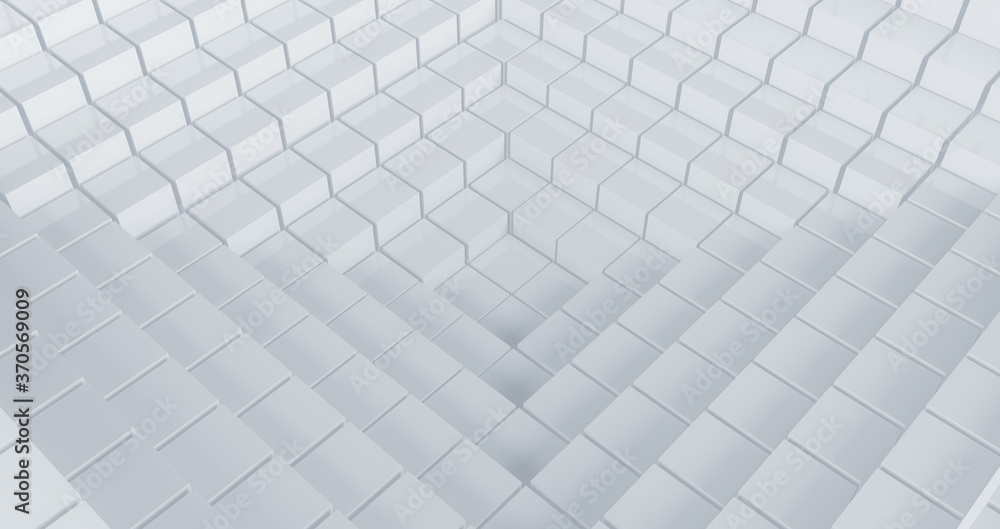 Poster 3d rendering, abstract realistic design of white cubes step floor ,grid and square shape composition