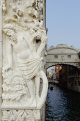 Venice (Italy). Architectural detail of the Ducal Palace in Venice next to the Bridge of Sighs.