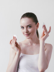 Obraz na płótnie Canvas Cotton pad woman cosmetic concept clen skin makeup beauty face