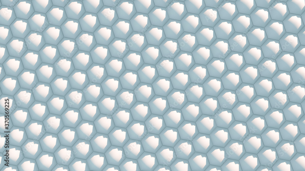 Poster 3d rendering, abstract of white hexagon shape wall with shadow and lighting, textured for background