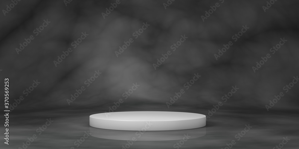 Poster 3d rendering, mock up of white stage geometric shapes, podium with blank empty space, presentation t
