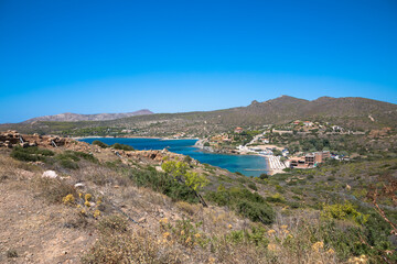 The view from the Temple of Poseidon, Cape Sounion, the southernmost point of the Attica peninsula, Greece