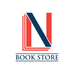 book store logo with alphabet N. vector illustration