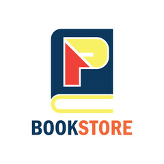 book store logo with alphabet P. vector illustration