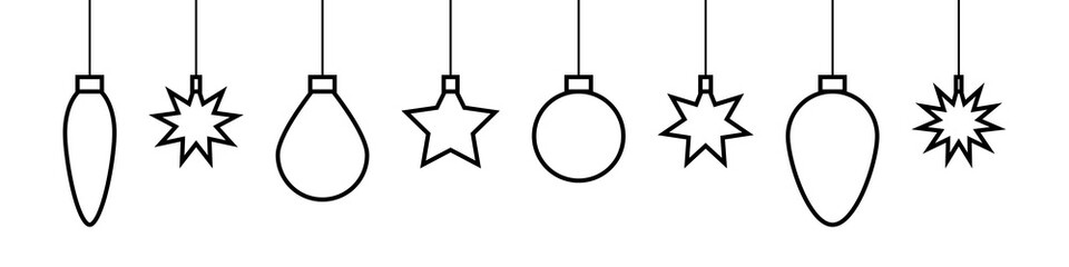 Christmas toys. Christmas toys vector icons. Stars and balls in line design. Vector illustration