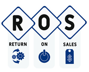 ROS  - return on sales. acronym business concept. vector illustration concept with keywords and icons. lettering illustration with icons for web banner, flyer, landing page, presentation