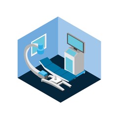 X Ray Scanner with Monitor Display in Examination Room Isometric Illustration Isolated White