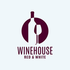 Wine bottle logo with wine glass on white