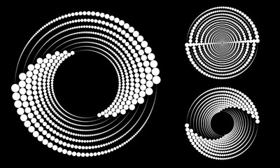 Modern abstract background. Halftone dots in circle form. Round logo. Vector dotted frame. Design element or icon.