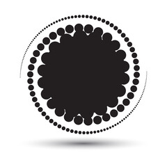 Modern abstract background. Halftone dots in circle form. Round logo. Vector dotted frame. Design element or icon.