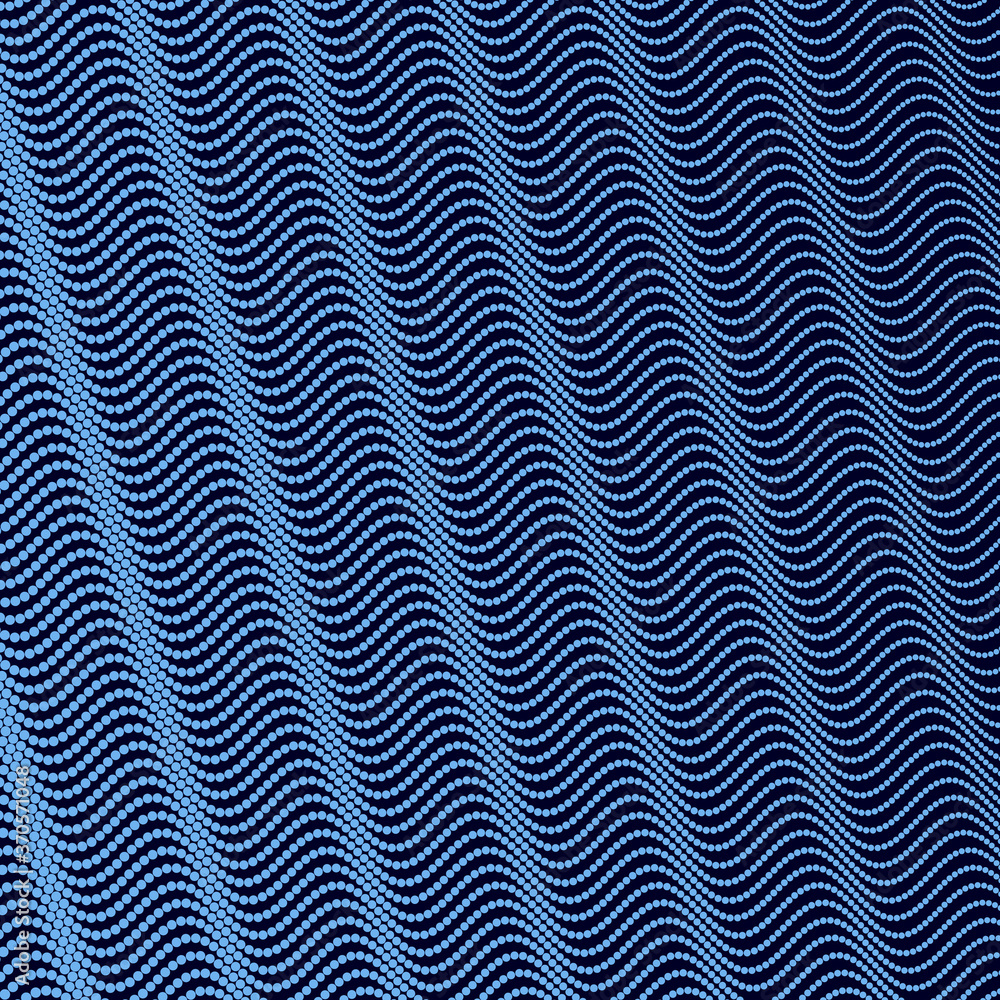 Poster abstract sea waves background with lines in halftone blue dots