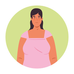 young woman in round frame, over white background vector illustration design