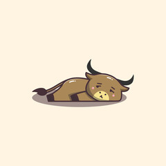 Cute Kawaii Hand Drawn Lazy and Bored Bull Mascot