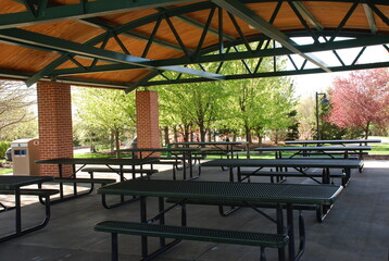 Fototapeta na wymiar Pavilion with picnic tables