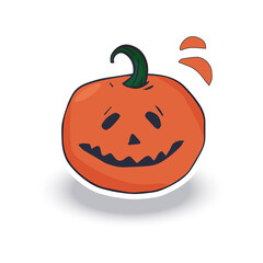 Hand drawn vector set of cute halloween pumpkins with different funny faces sticker. Autumn holidays. Creepy and spooky elements for halloween decorations. Vector illustration flat style design.