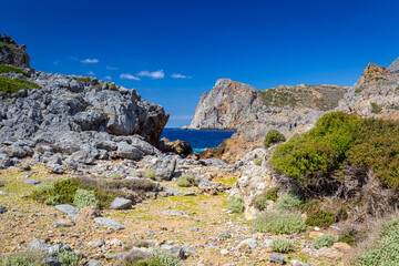 Fototapeta na wymiar Rocky landscape with amazing bay on Crete, Greece