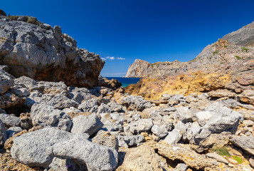 Rocky landscape with amazing bay on Crete, Greece