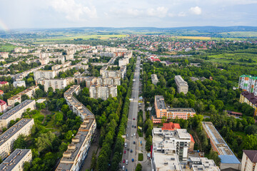 Lviv from a bird's eye view. City from above. Lviv, view of the city from the tower.