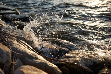Fototapeta premium 夕焼け空と河川
