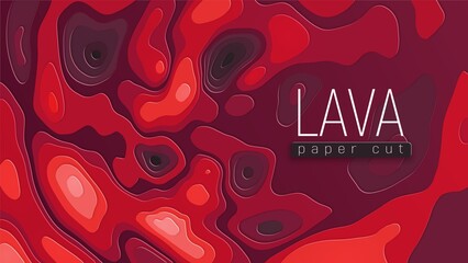 Bright red illustration. Hot lava flows on surface.