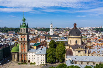 Obraz premium Aerial Lviv is the cultural capital of Ukraine and is a favorite destination for tourists from all over the world.