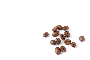 Roasted coffee beans on wooden texture background.