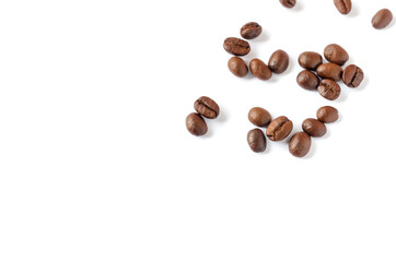 Roasted coffee beans on wooden texture background.
