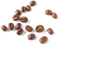 Roasted coffee beans on wooden texture background.