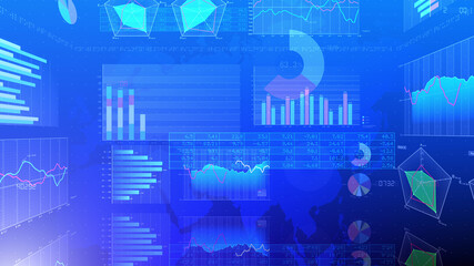 Business Data Graph finance Chart Bar 3D illustration background.