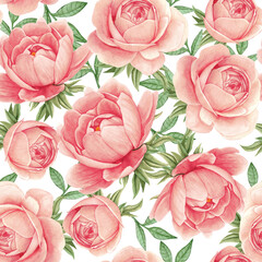 Floral watercolor seamless pattern elegant peonies