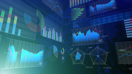 Business Data Graph finance Chart Bar 3D illustration background.