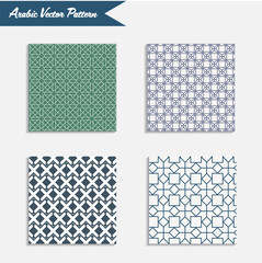 set of Arabic vector pattern, repeating linear abstract stars , cross, flower, flora, leaves, square and diamond shape.