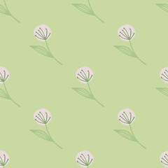 Light pink dandelion on seamless botanic pattern. Light green background.