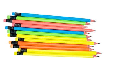 View of different colored normal wood pencil on a white paper background