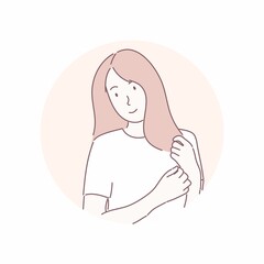 Happy cheerful pretty woman. Hand drawn character style vector.