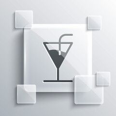Grey Cocktail icon isolated on grey background. Square glass panels. Vector Illustration.