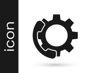 Grey Telephone 24 hours support icon isolated on white background. All-day customer support call-center. Full time call services. Vector Illustration.